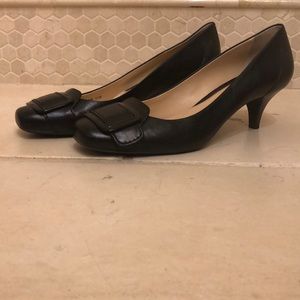 Cole Hann Black Leather Low Heel Shoe with Buckle